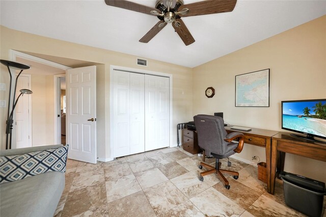 home office featuring ceiling fan