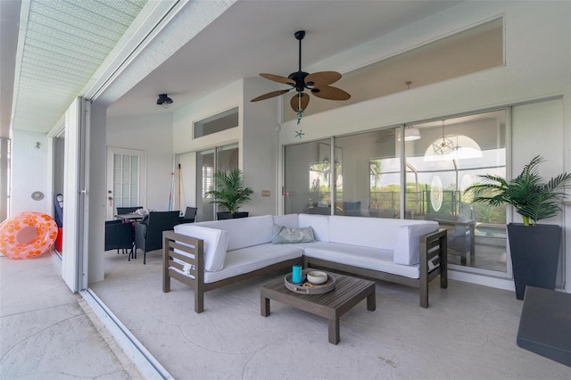 living room with ceiling fan