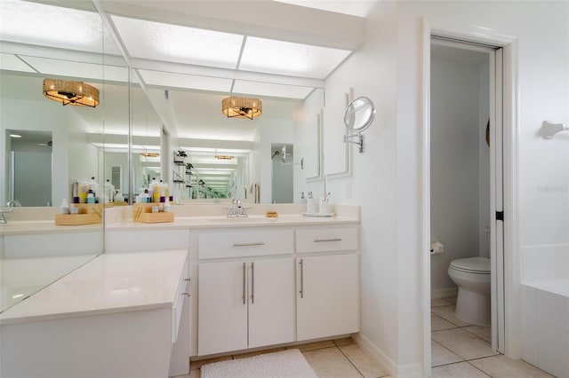 bathroom featuring vanity, toilet, and tile patterned floors