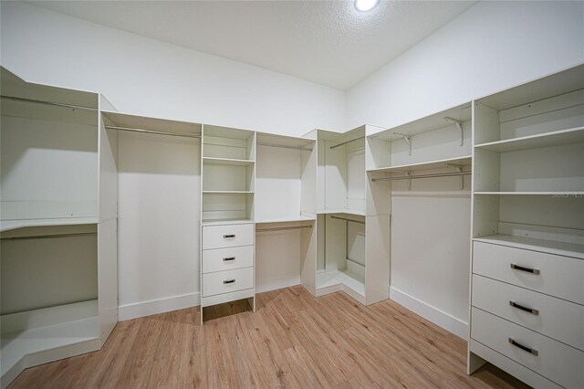 walk in closet with light wood-type flooring