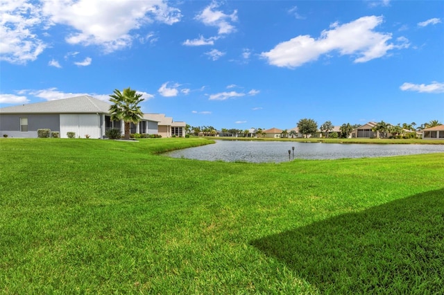 view of yard with a water view