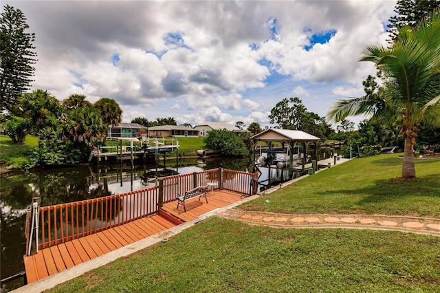 view of yard with a water view and a gazebo