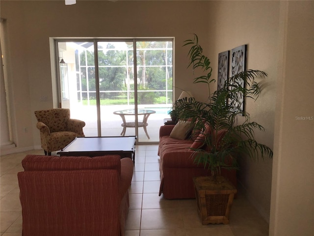 living room with light tile patterned floors