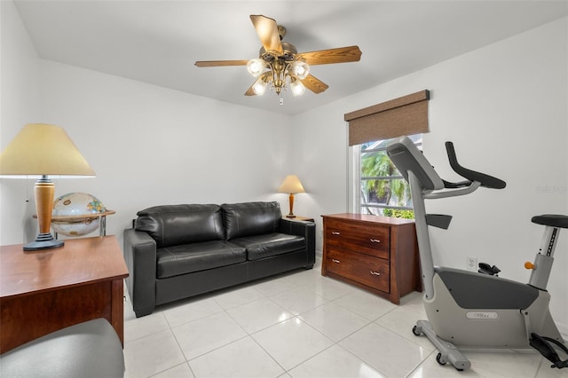 interior space featuring ceiling fan