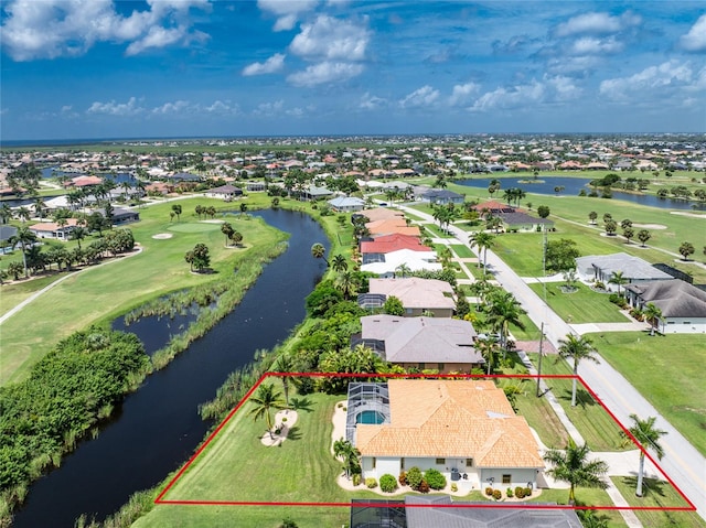 aerial view with a water view