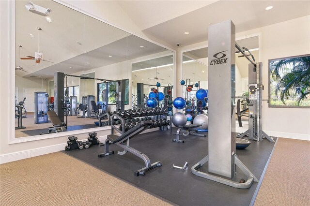 gym with ceiling fan