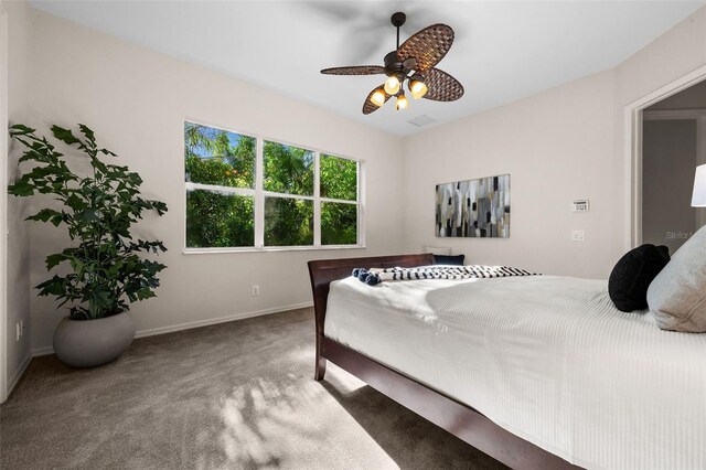 bedroom with carpet flooring and ceiling fan