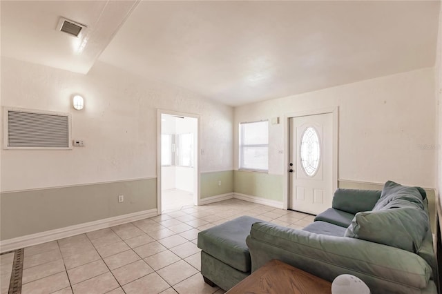 living room featuring light tile patterned floors