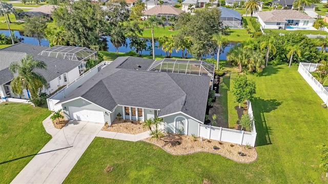 bird's eye view featuring a water view