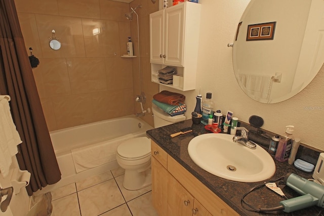 full bathroom featuring vanity, toilet, shower / bath combination with curtain, and tile patterned flooring