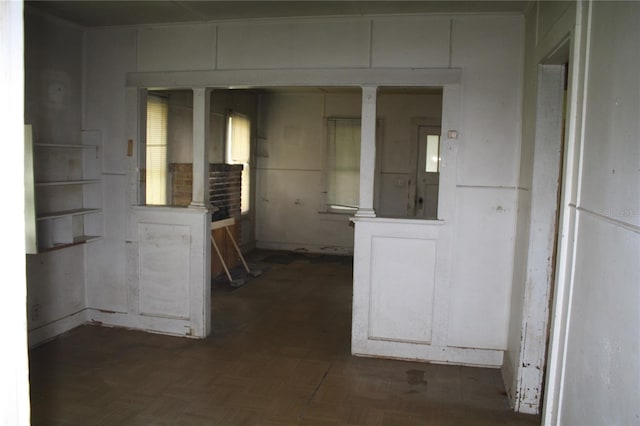 kitchen featuring dark parquet floors