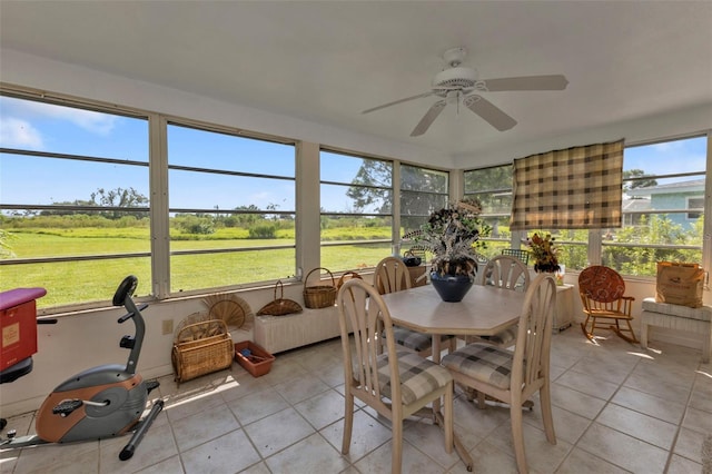 sunroom / solarium featuring ceiling fan