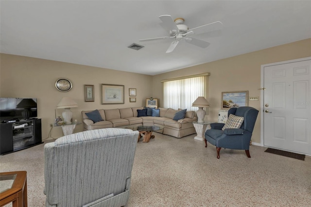 living room featuring ceiling fan