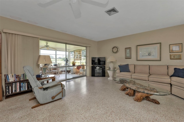 living room with ceiling fan