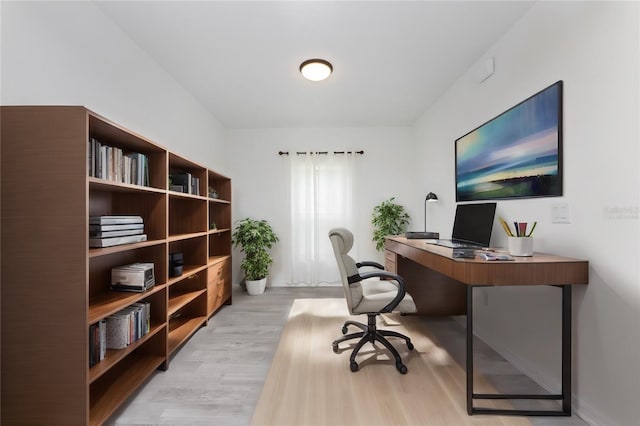 office area featuring light hardwood / wood-style flooring