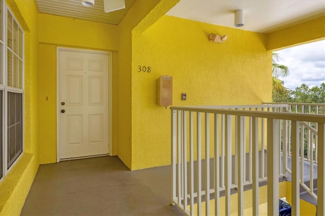 doorway to property with a balcony