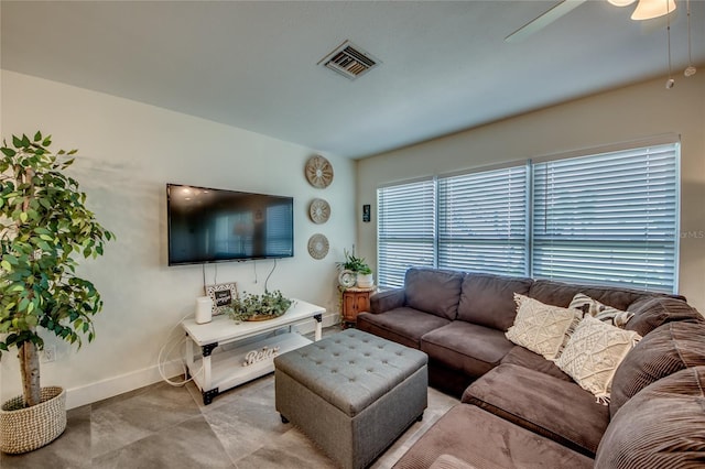 living room with ceiling fan