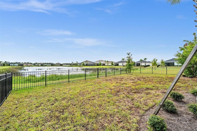 view of yard with a water view