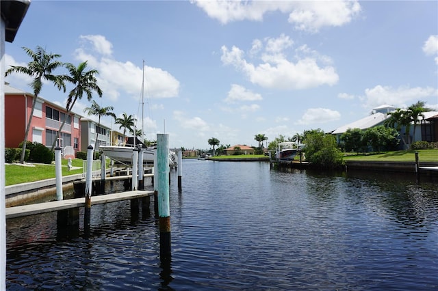 view of dock with a water view