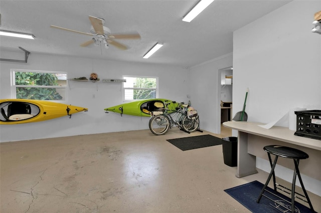 garage with ceiling fan