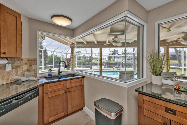 kitchen with plenty of natural light, sink, dishwasher, and decorative backsplash