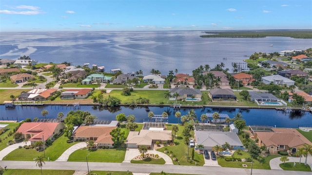 aerial view featuring a water view