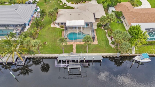 bird's eye view featuring a water view