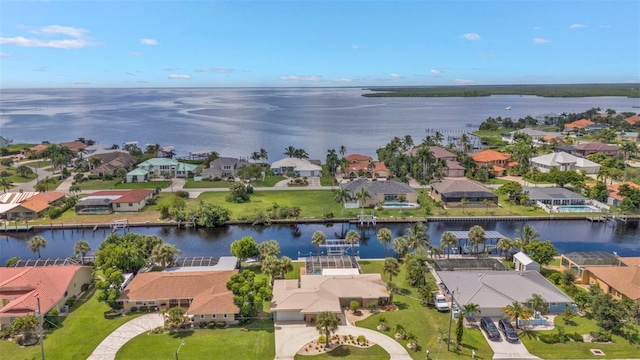 aerial view with a water view