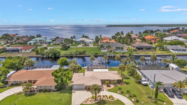 aerial view with a water view