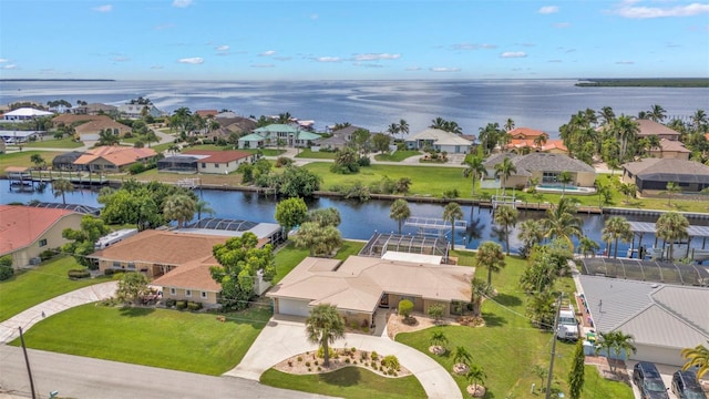 bird's eye view featuring a water view