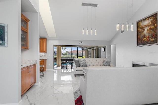 living room with lofted ceiling