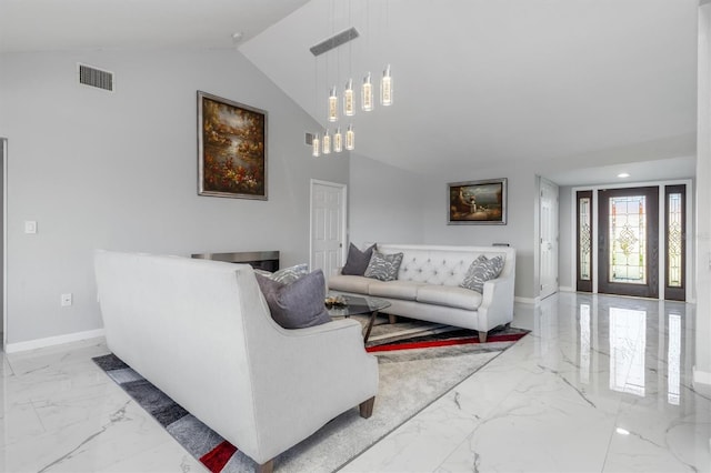 living room with vaulted ceiling