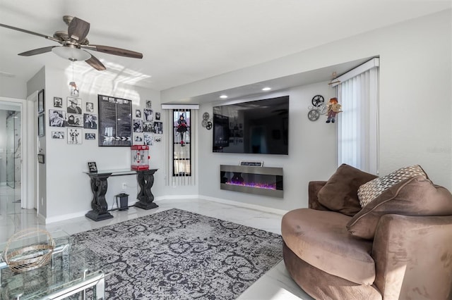 living room with ceiling fan