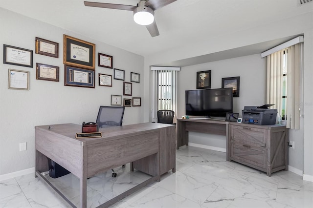 office area featuring ceiling fan