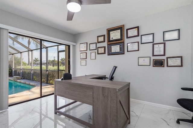 home office featuring ceiling fan