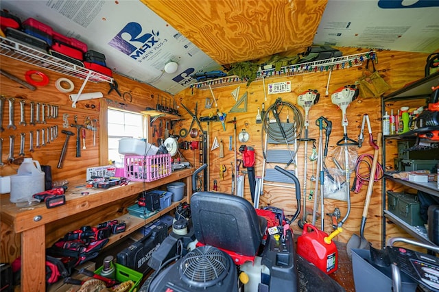 garage featuring a workshop area