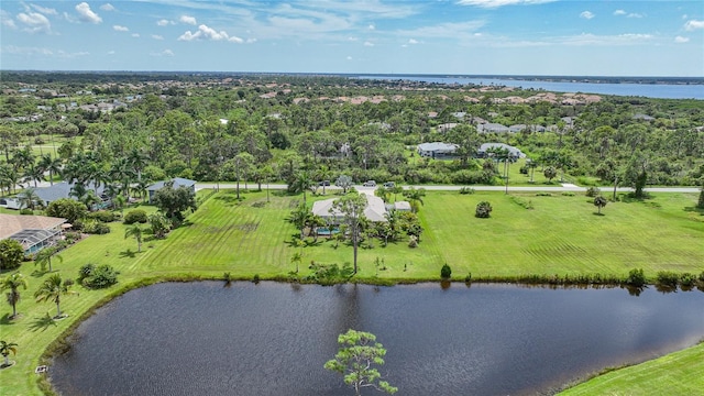 aerial view with a water view