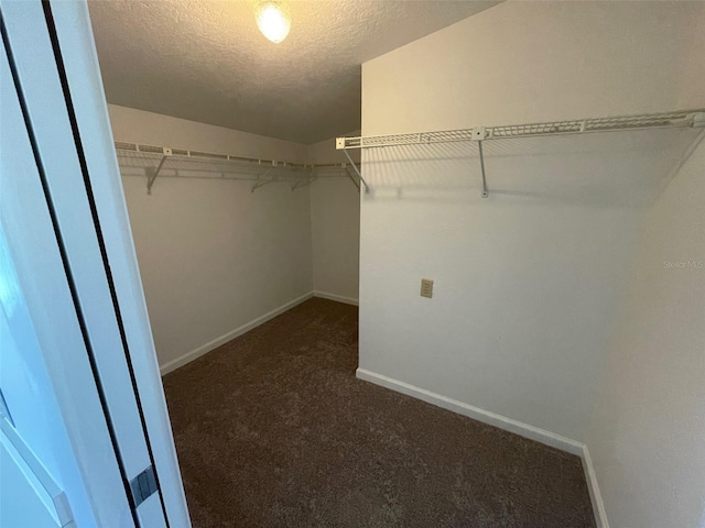 spacious closet featuring dark carpet