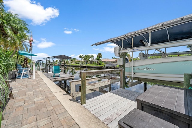 view of dock with a water view