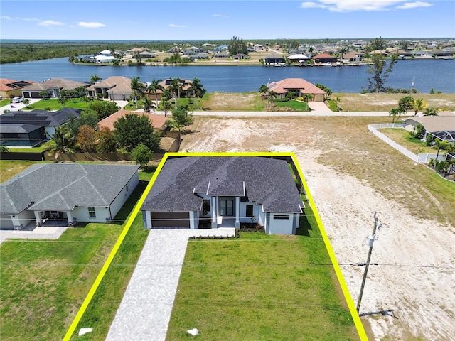 aerial view with a water view