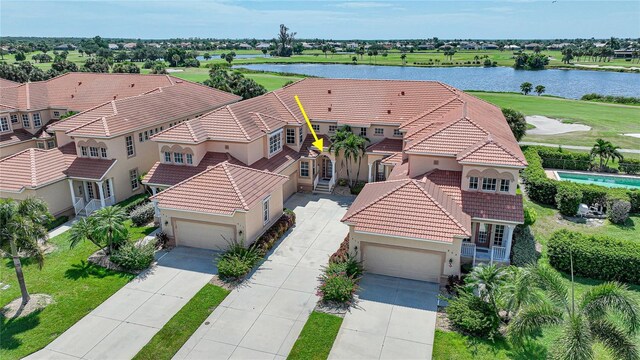 drone / aerial view featuring a water view