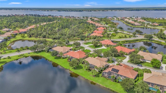 aerial view featuring a water view