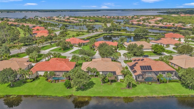 aerial view with a water view