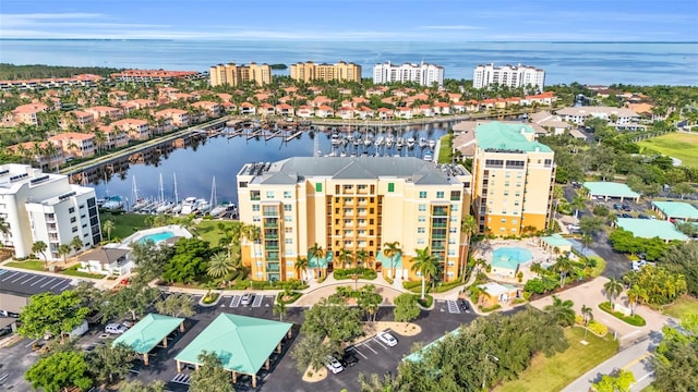 aerial view with a water view