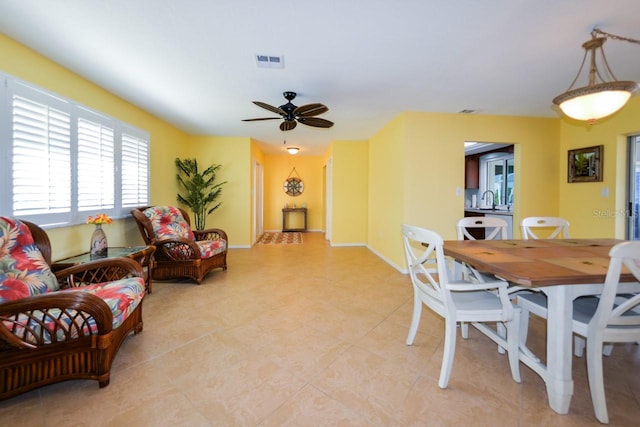 dining area featuring ceiling fan