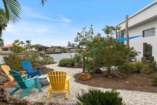 view of patio / terrace with a water view