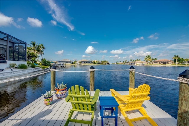 dock area with a water view and glass enclosure