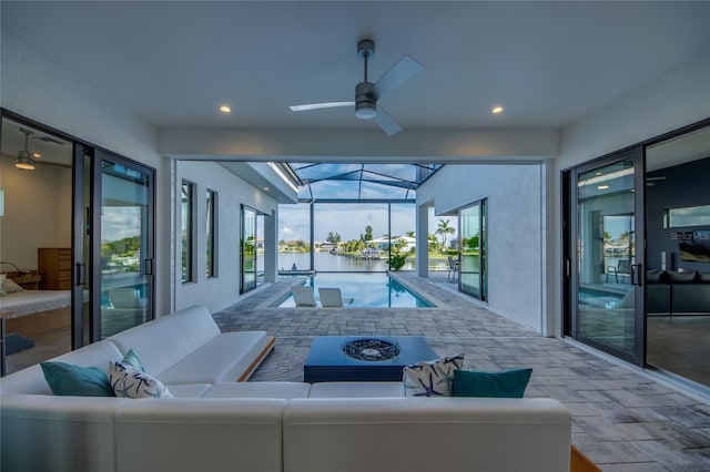 3715 NW 9th Ter, Cape Coral, FL 33993 - outdoor pool with a water view and ceiling fan