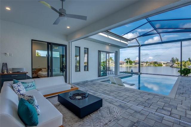 3715 NW 9th Ter, Cape Coral, FL 33993 - swimming pool featuring ceiling fan and a water view