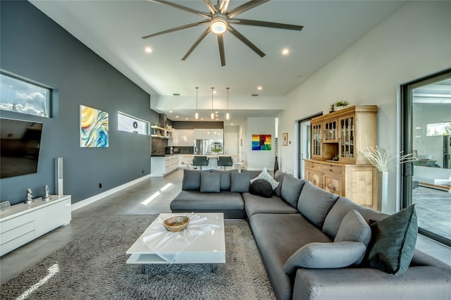 3715 NW 9th Ter, Cape Coral, FL 33993 - living area featuring ceiling fan, recessed lighting, healthy amount of natural light, and baseboards